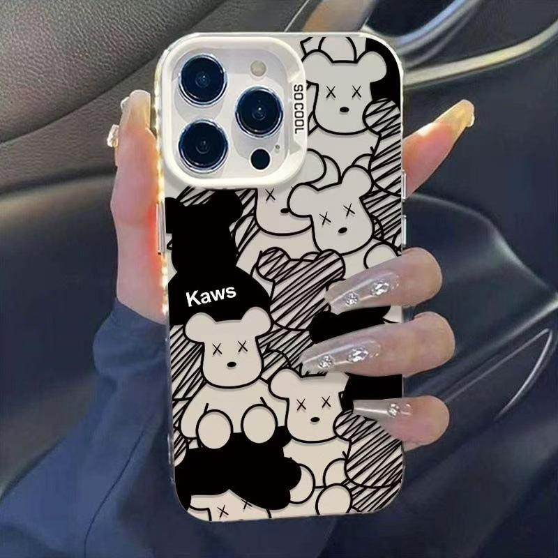Line art bear case for Apple iPhone 15, 17, Pro, 16, 14, Pro, cute, 13 trendy