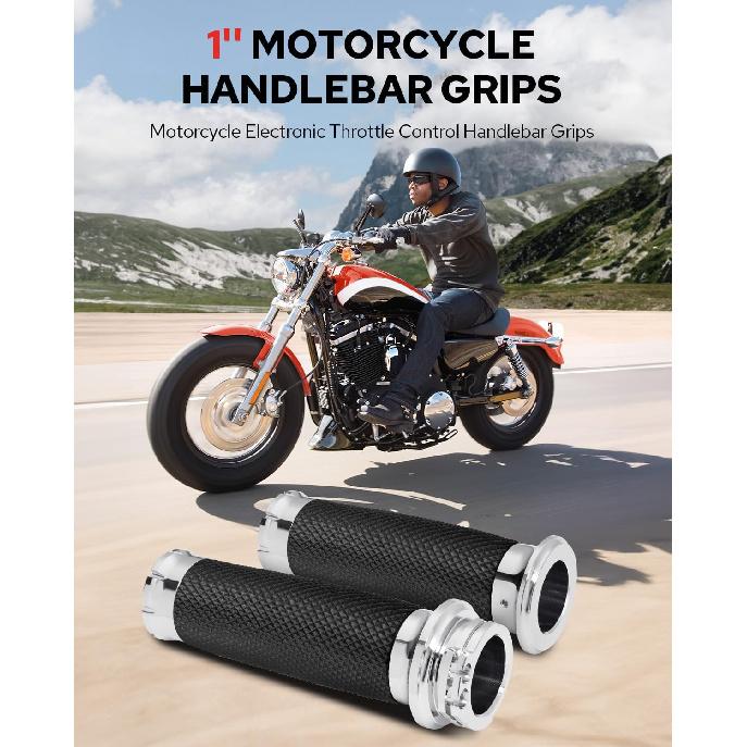 Benlari Chrome 1 Inch Motorcycle Hand Grips Handlebar Grips Cable Throttle Compatible For Harley Davidson Sportster Touring Dyna Softail Street Glide