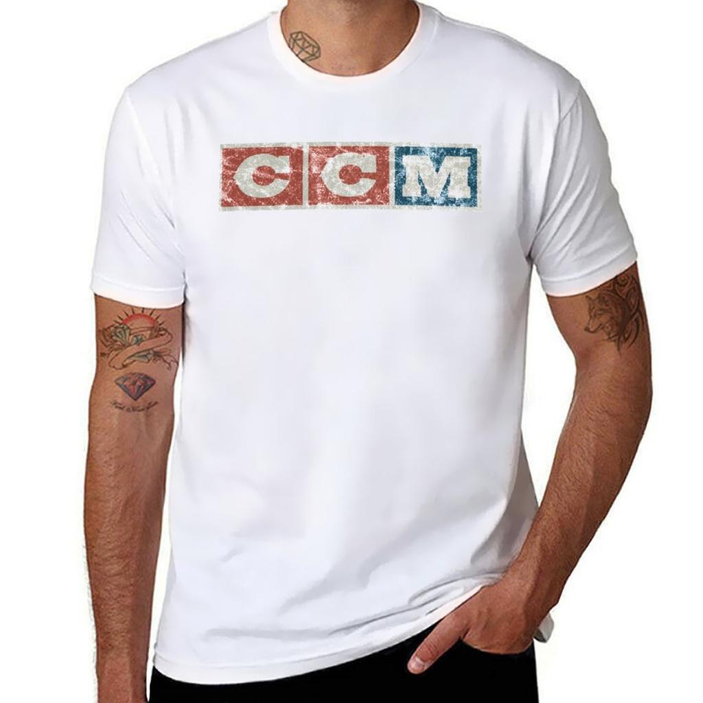 CCM logo Vintage verweerd T-shirt aangepaste katoenen grafische T-shirts Valentijns boetiek kleding heren vintage T-shirts