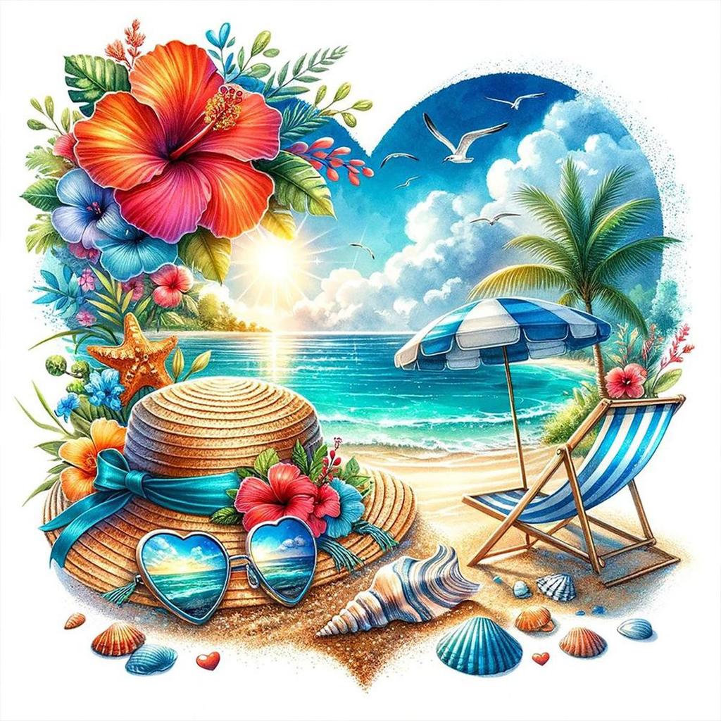 Summer Beach Full DIY 5D Round Drill Diamond Dots Paintings Picture Arts Craft for Adults Beginner Home Wall Decor Gift 30x30cm