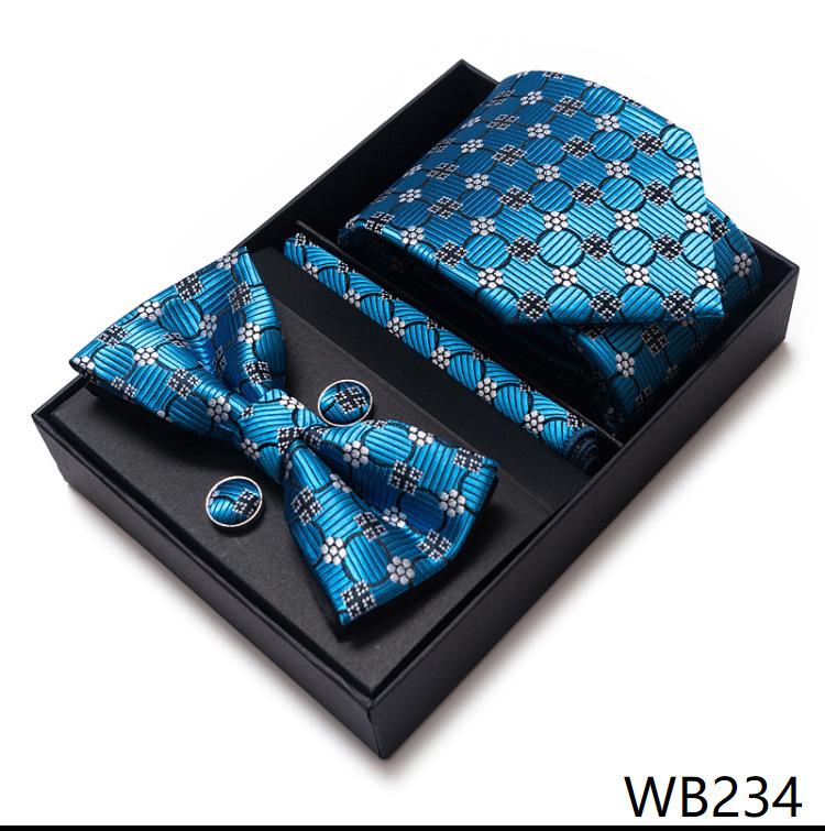 Men'S Business Dress Party Tie Gift Box Fashion Tie Square Scarf Combination Set Tie Bow Tie Set