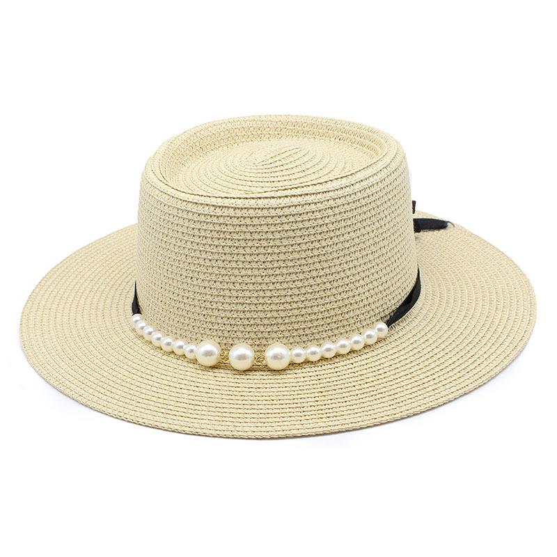 Straw Hat Women'S Summer Concave Top Top Hat Seaside Vacation Pearl Beach Hat Internet Celebrity Straw Hat Sun Hat