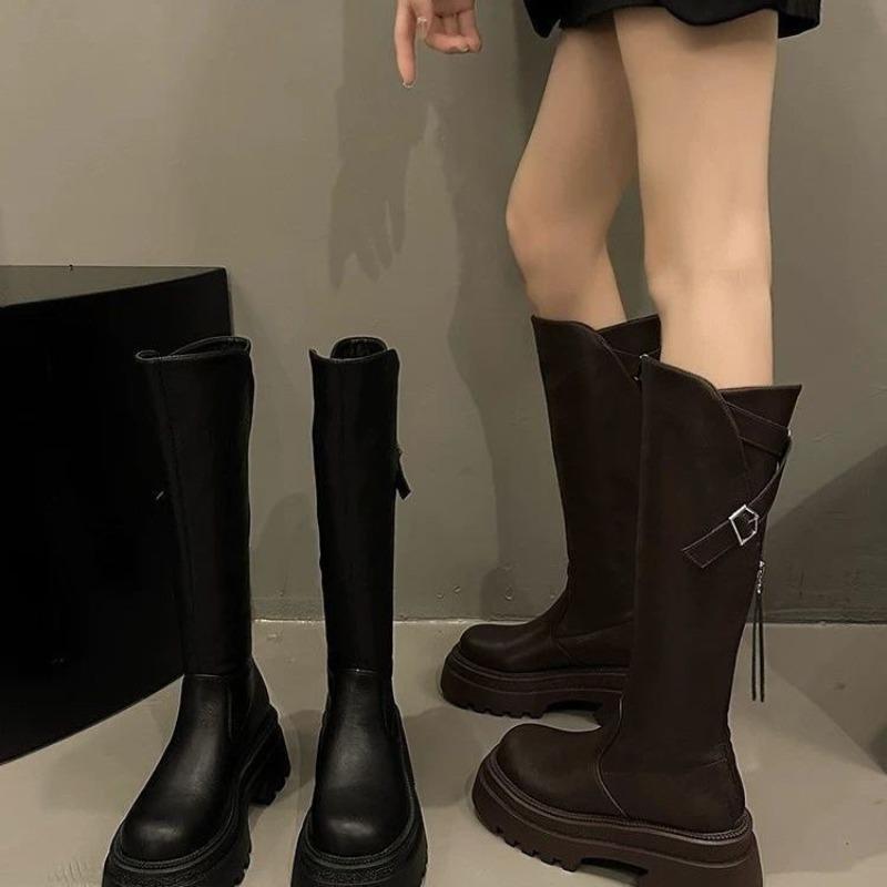 Fashion Fashion Wedge Knight Boots for Womens New Punk Style Handsome Platform Boots for Women's Rear Zipper High Tube Boots Botas Mujer