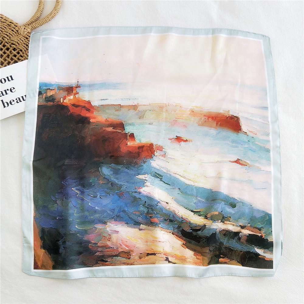 53cm Silk Square Scarf for Women: Elegant Korean Design for Spring, Summer, Autumn - Fashionable Digital Print Headscarf