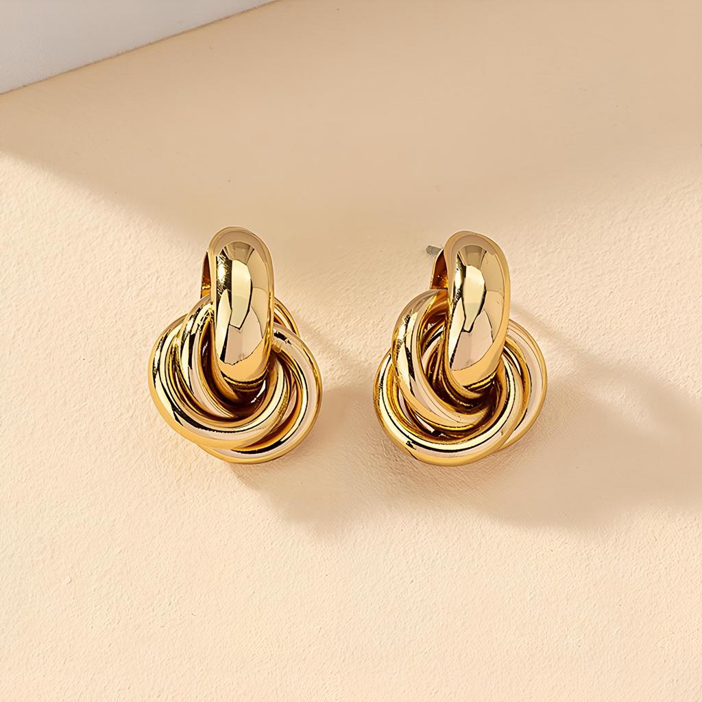 1 par de pendientes de aro con nudo de metal para mujer, pendientes geométricos de color dorado y plateado a la moda, lindas joyas para uso diario