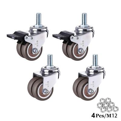 Juego de 4 ruedas giratorias de goma de 2 pulgadas con vástago resistente, ruedas de repuesto con bloqueo M12 x 25 mm para muebles