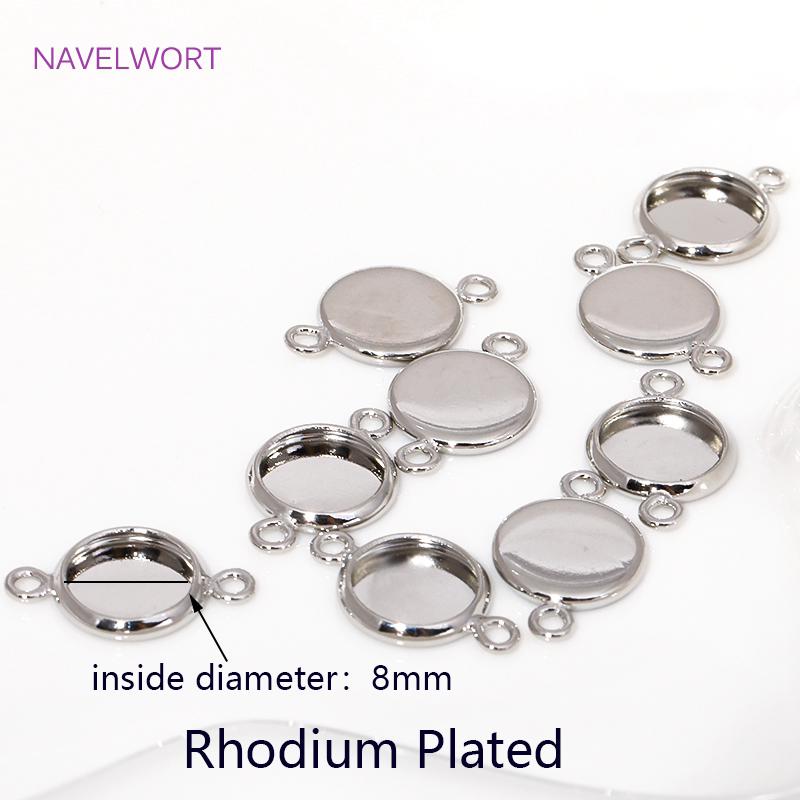 6/8/10mm 14K Gold Plated Cabochon Blank Tray Charms Connectors For DIY Bracelets Necklaces Jewelry Making Accessories Supplies