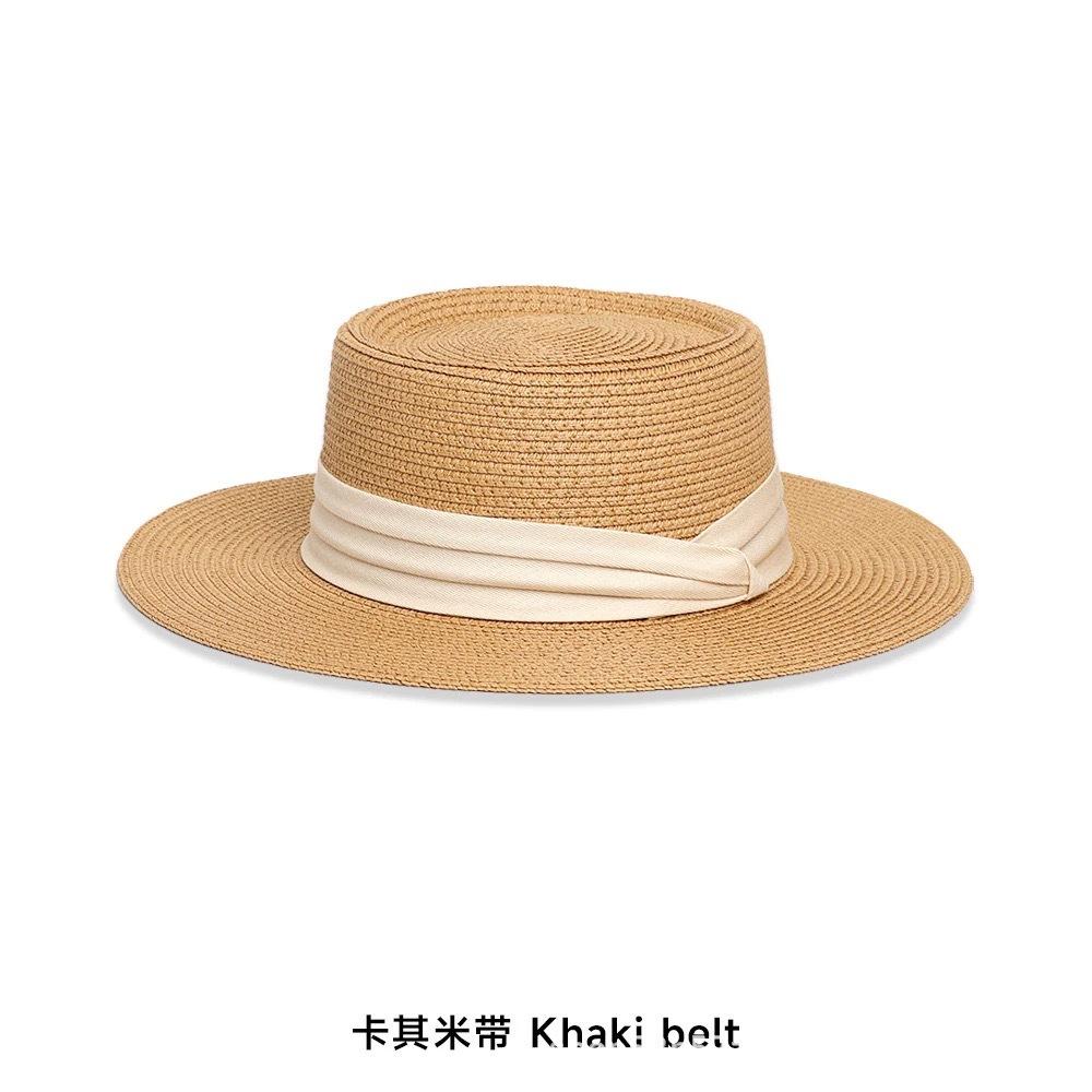 Flat top straw hat women's summer sunshade big head circumference flat brim seaside beach vacation top hat sunscreen sun hat