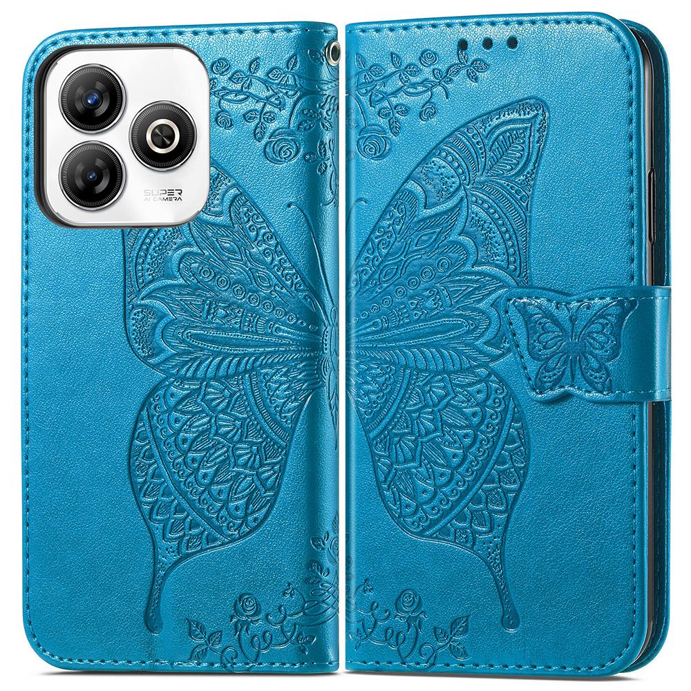 

For ZTE Blade A75 4G Case PU Leather Wallet Phone Cover Butterfly Pattern Blue