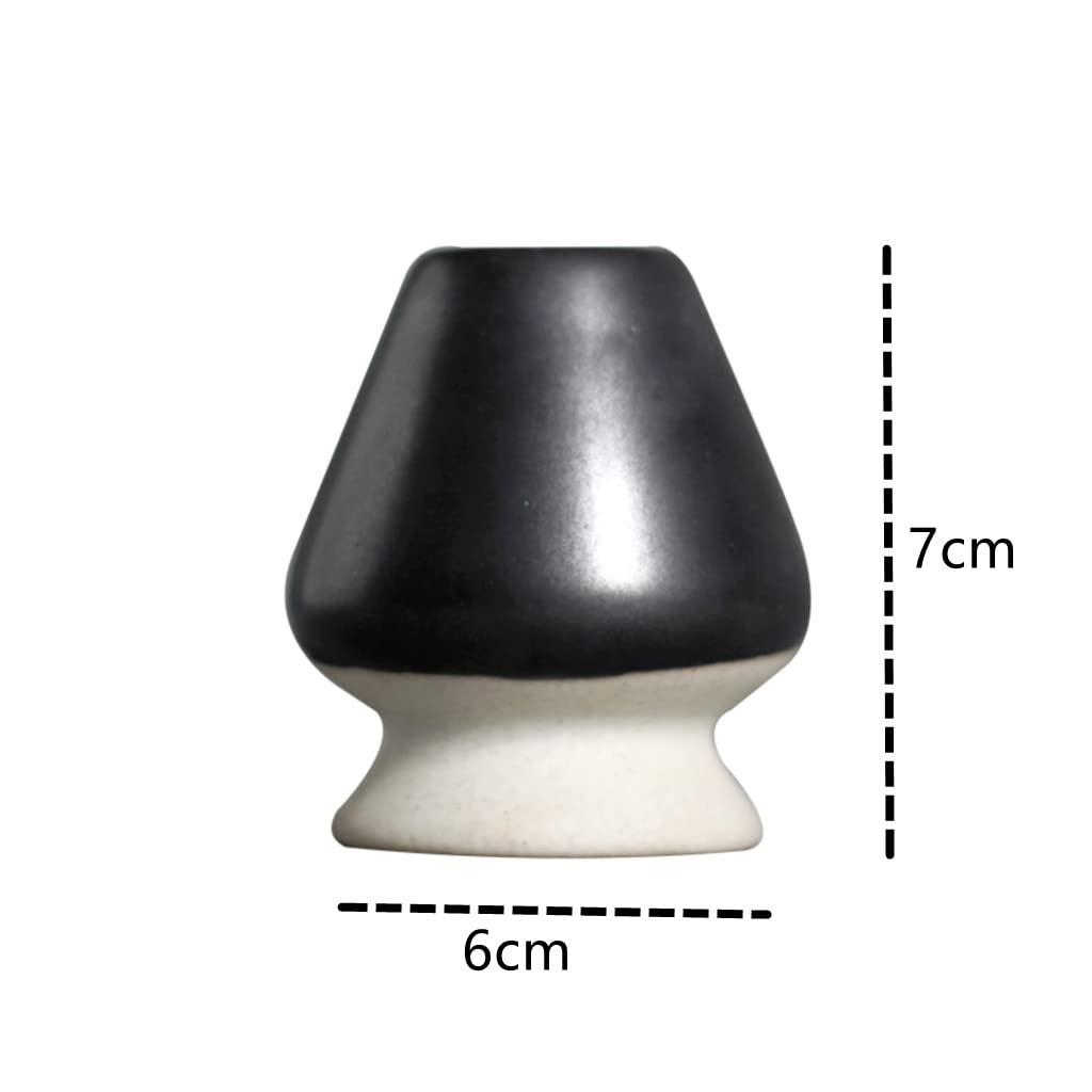 Ceramic Matcha Chasen Stand, Traditional Japanese Matcha Set Accessory (Black and White)