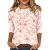Damen Casual Oberteil mit Dreiviertelärm, Blumenprint, Rundhalsausschnitt, Lockerer Schnitt, Leichter Pullover-Bluse für den täglichen Gebrauch