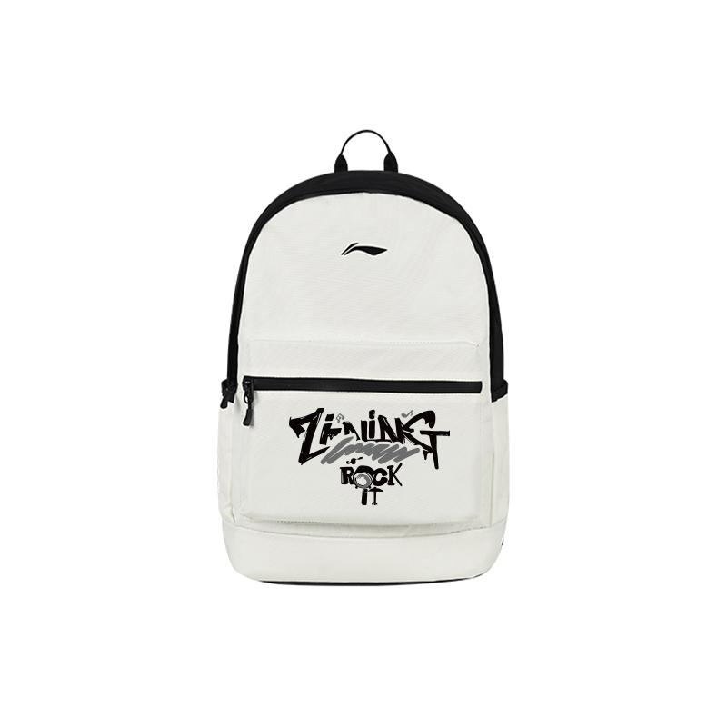 Li Ning Polyester Backpack Unisex White & Black YBSU167-6A15