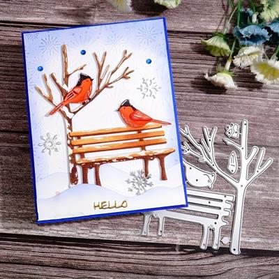 Bird Tree Die Cuts for Card Making, Park Chair Metal Cutting Dies, Metal Die Cutting Mold, Scrapbooking Dies, DIY Etched Embossing Stencil for Crafts