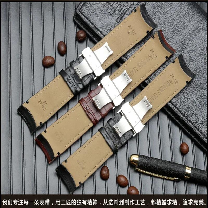 Curved End Genuine Leather Watchband 22mm 23mm 24mm for Tissot Couturier T035 Watch Band Steel Buckle Strap Wrist Bracelet