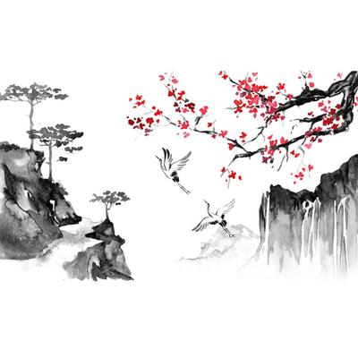 Chinese Style Ink Painting Wall Sticker Big Size Self Adhesive Wall Decorative Decal Removable Multicolor Wallpaper