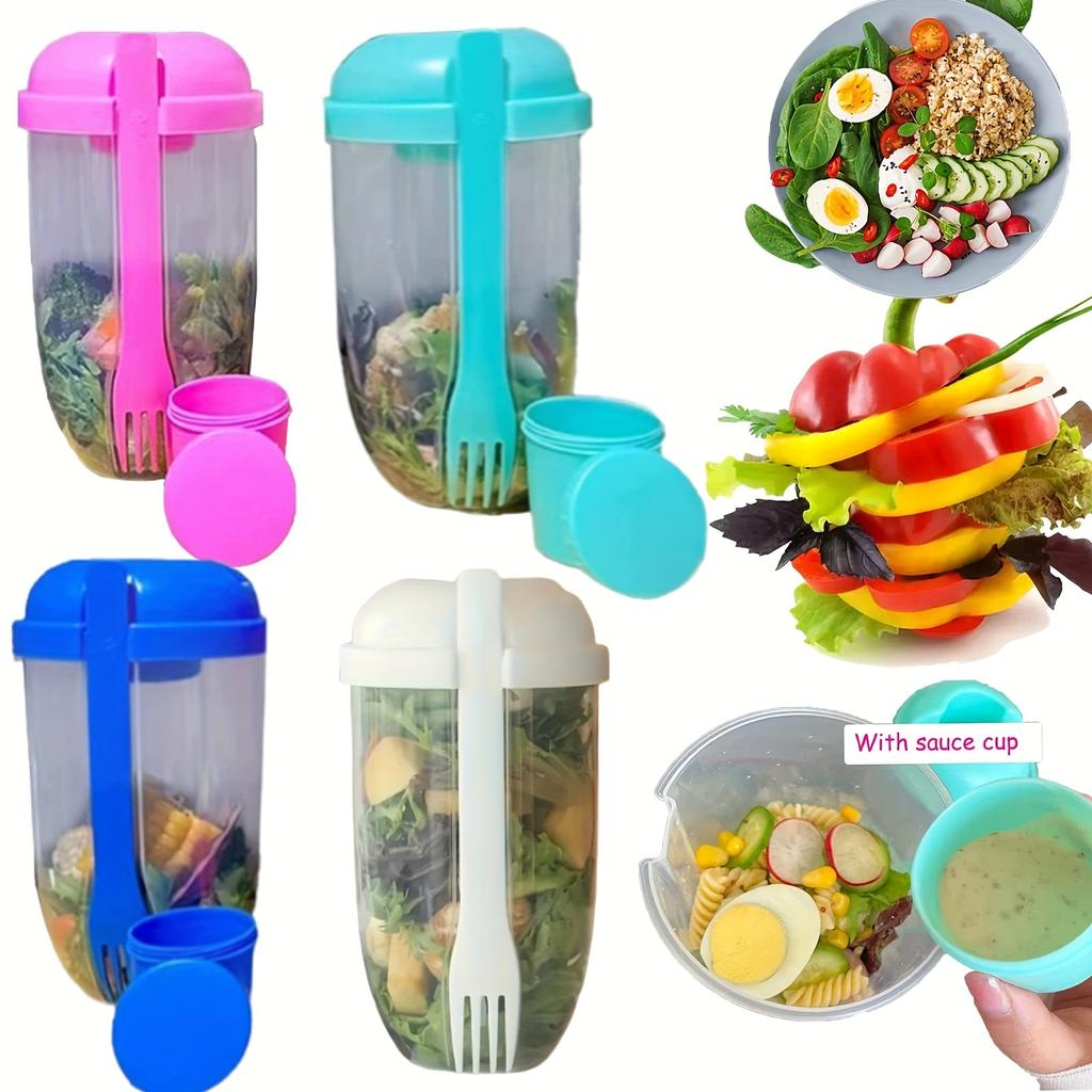 1pc, Salad Cup, Salad Meal Shaker Cup, Plastic Healthy Salad Container Wih Fork, Salad Dressing Holder, Salad Cup For Picnic Lunch Breakfast