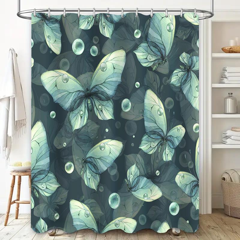 Butterfly Print Shower Curtains Waterproof Fabric Bathroom Decor for Home Decoration Accessories 3D Printed Bathtub Cover In Gre