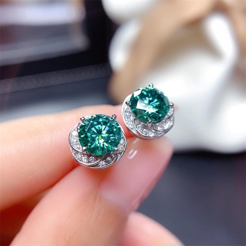 Cao Shi Douyin Live Stream: Maldives Blue-Green Cubic Zirconia Stud Earrings for Women