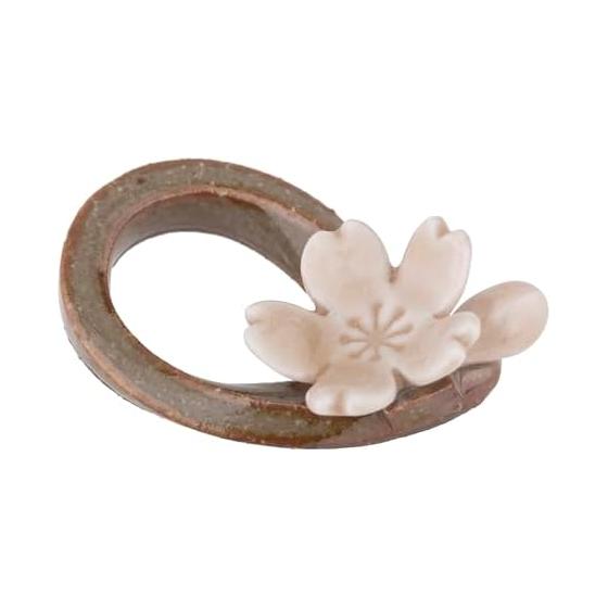 Chopstick Rest, Tea Color, Approx. 6x3.5cm, Cherry Blossom Chopstick Rest, Musubi Sakura, Ceramic