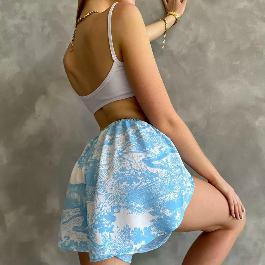 Весенние женские удобные синие мягкие шорты с длинными рукавами с принтом — фото 2