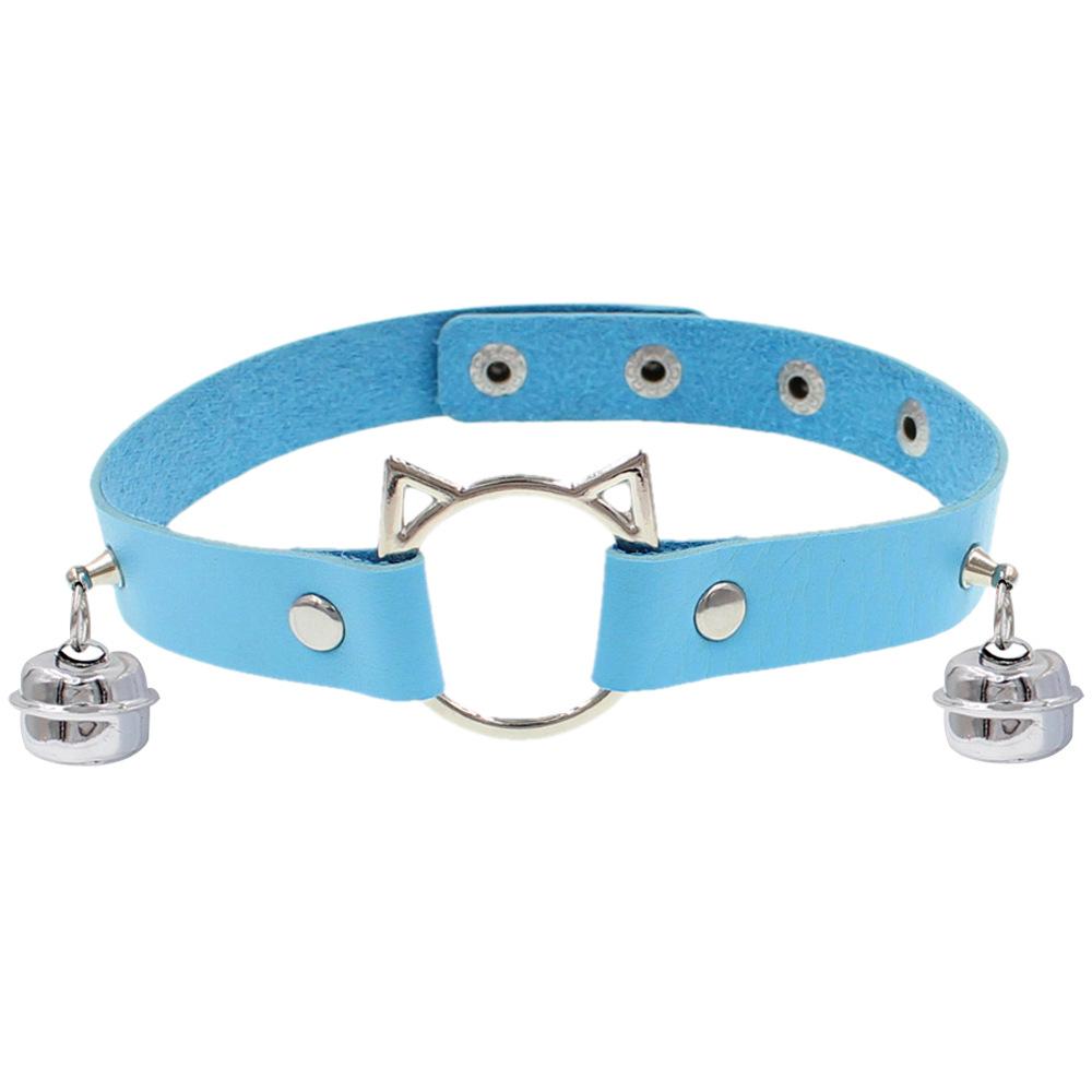 Eco-friendly PU Leather European and American Cartoon Cat Head Bell Collar Dark Punk Wind Choker Necklace Necklace Female