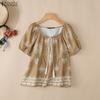 ZANZEA Women Casual Round Neck Loose Short Sleeve Summer Print Blouse
