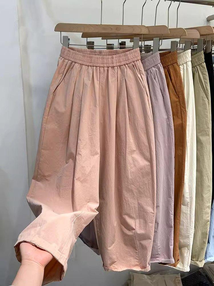 Plus Size Casual Elastic Waist Nine-Point Carrot Pants for Women - Summer Thin, Loose, Versatile Harem Style