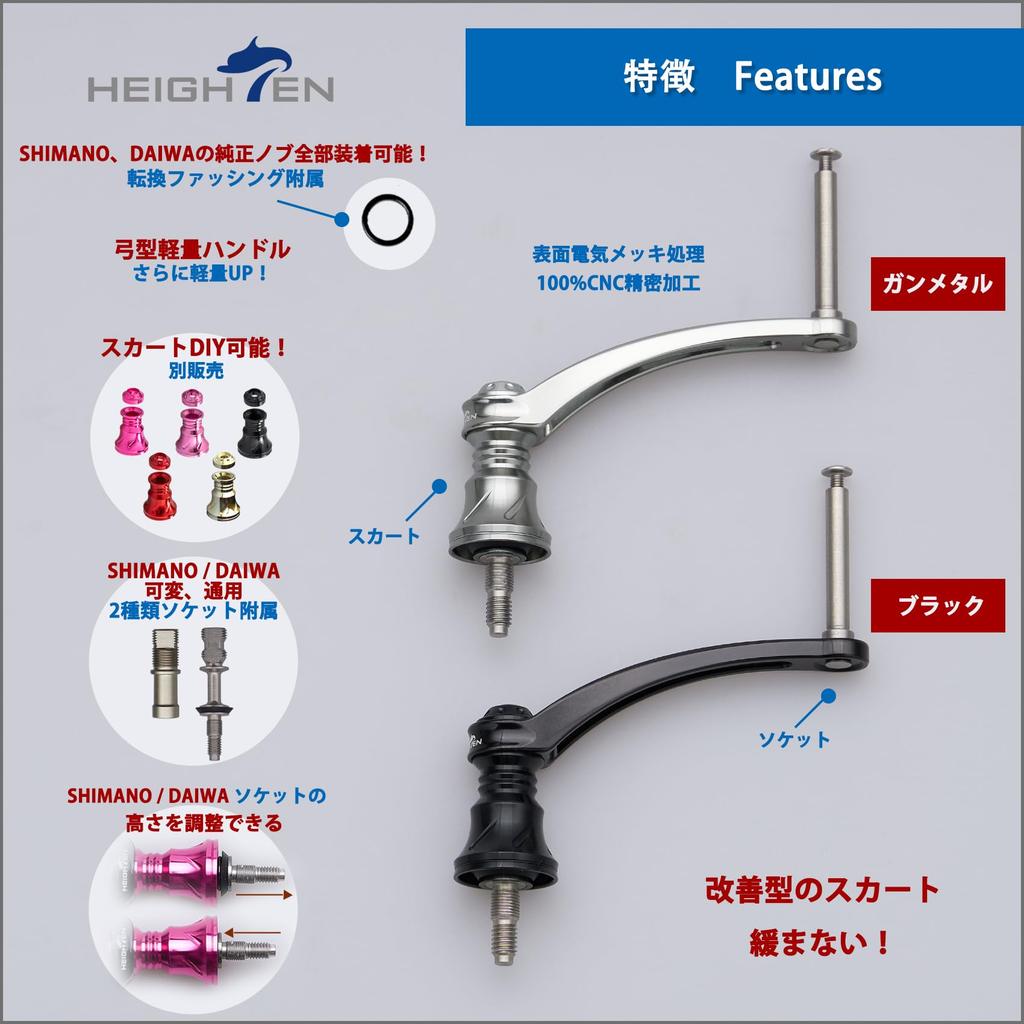 HEIGHTEN 56mm Arch Series Reel Handle for Shimano and Daiwa Spinning Reels (without knob) (Gunmetal) (261)