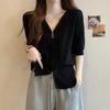 2026 New V-neck Casual Long-sleeve Loose Slimming Flattering Versatile Solid Color Zipper Women's Top