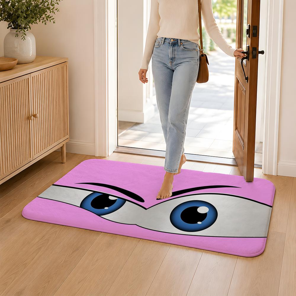 New Cartoon Big Eyes Floor Mat Flannel Rug Non Slip Absorbent Soft Washable For Entryway Hallway Bathroom Kitchen Decor