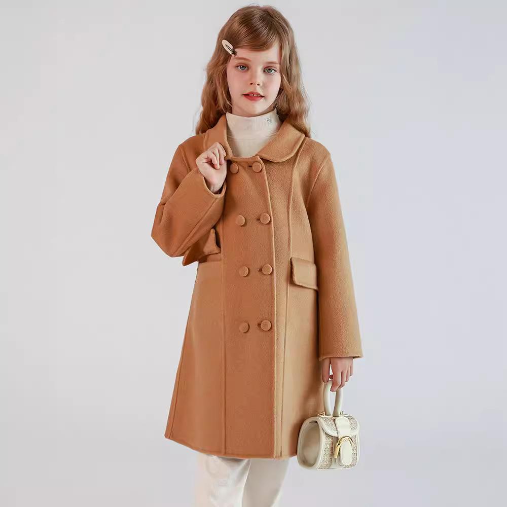 Girls Double-faced Wool Coat Wool Thickened Mid-length Autumn and Winter Woolen Coat