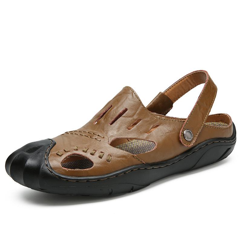 

Мужские сандалии 2025 новые кожаные корейская версия два способа носки пляжная обувь сумка голова личность мягкая подошва крутые шлепанцы мужская мода лето 44 хаки