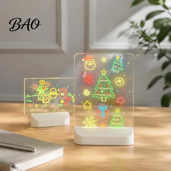 Reusable Acrylic Writing Board LED Drawing for Kids, Rechargeable DIY Light Up Tablet with 7 Color Illuminated Lights Pens, Neon Glow Note Board, Back