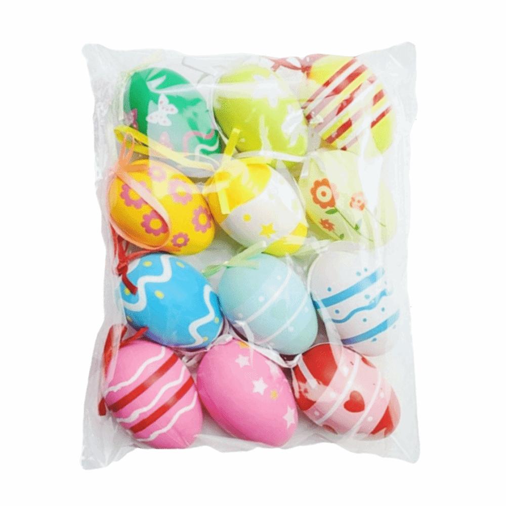 12Pcs/Set DIY Craft Easter Simulation Egg Cartoon Artificial Egg Pendant  Hanging Ornament