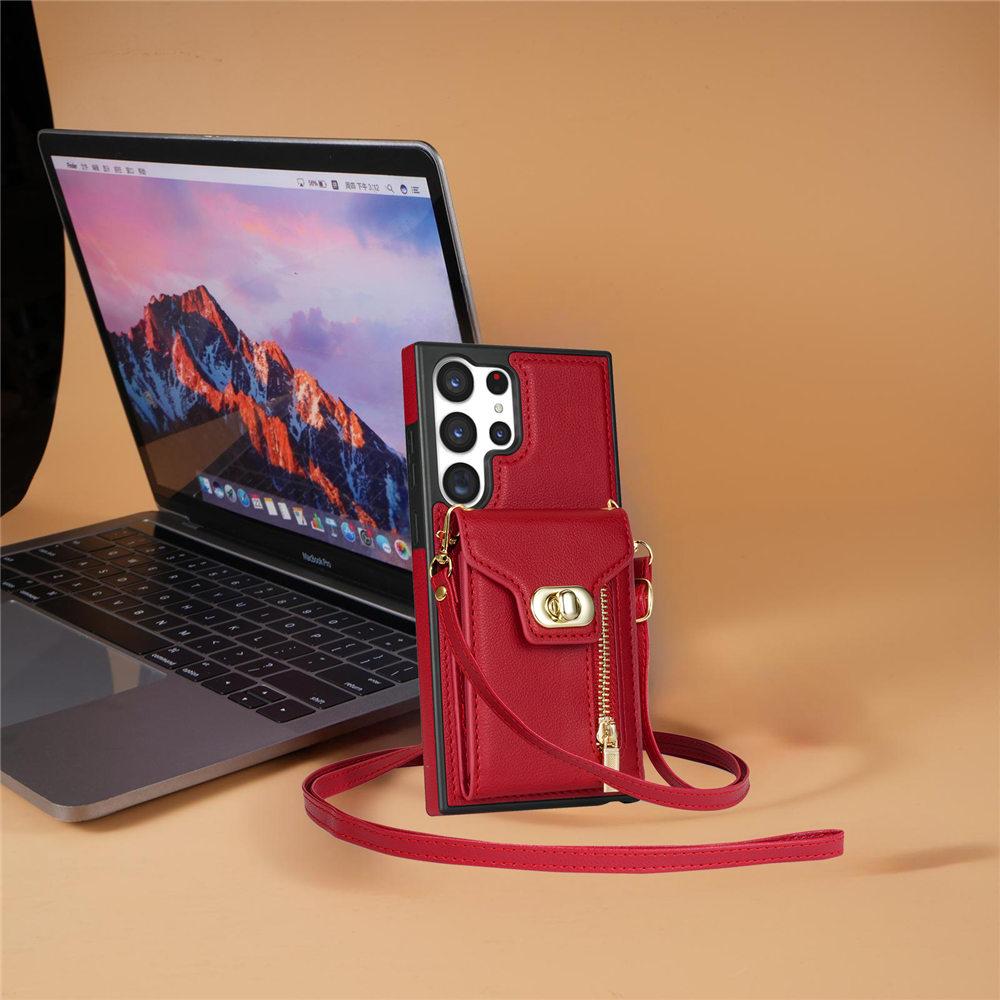 Zipper Lanyard Wallet Case For Samsung Galaxy S24 Ultra S23Plus S22 S21 S20 Note 20 A13 A14 A54 Cards Slot Cover Funda