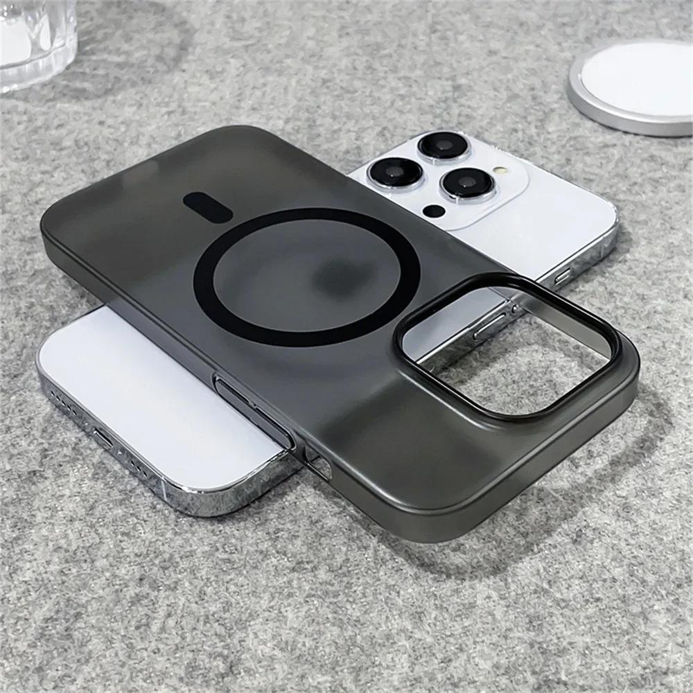 Luxury Translucent Magnetic Case For iPhone 16 15 14 13 12 11 Pro Max Ultra Thin For Magsafe Wireless Charge Matte Hard PC Cover