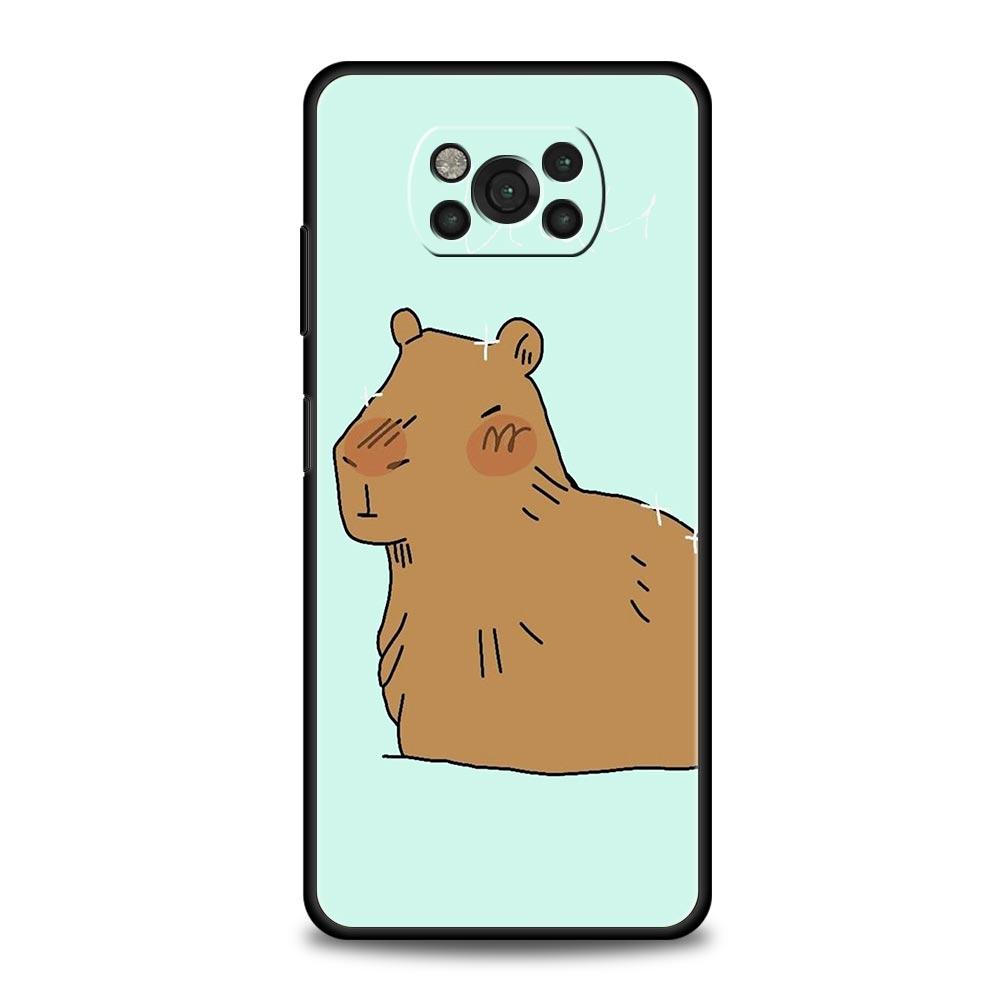 Phone Case For Xiaomi Poco X6 X5 X4 Pro 5G X3 NFC F5 F4 M5 M4 M3 F3 GT C51 C50 C55 Soft Silicone Black Cover Cartoon Capybara