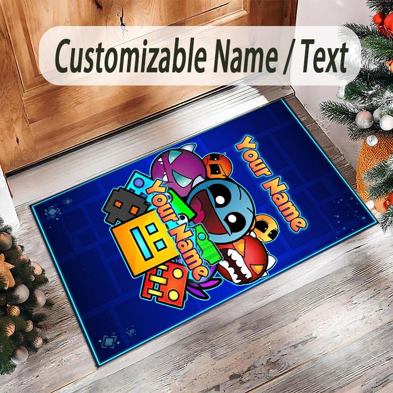Personalized Crystal Velvet Carpet Custom Name Text,Geometry Dash Anti Slip Area Rug For Home Decoration