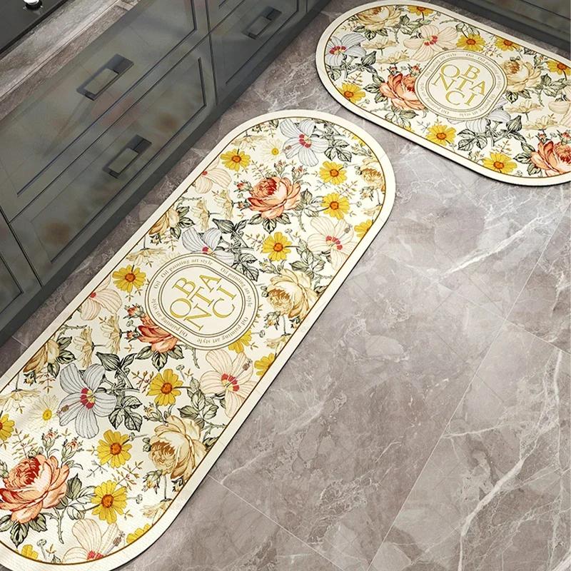 Vintage Kitchen Mat Anti-Slip Kitchen Rugs Long Carpet Absorbent Entrance Doormat Printed Kitchen Floor Mat Foot Pad