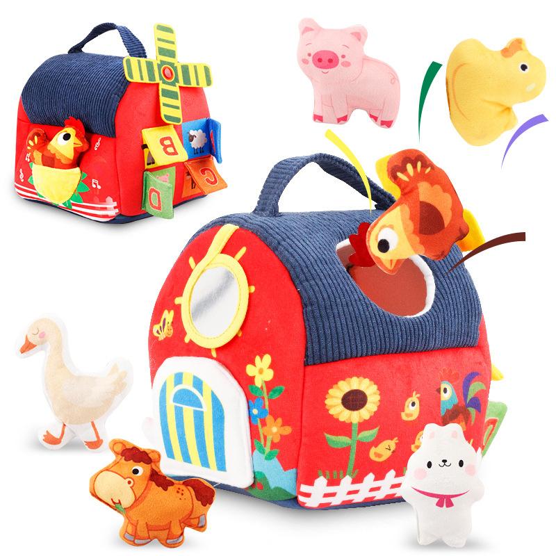 Montessori Sensory Farmhouse With Surprise Barn - Plush Animal Toy Set & Tactile Activities For Infants 6M+ To Toddlers 3 Years