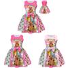 Vestito per Bambina Cartoon Capibara con Gonna Pieghettata in Misto Cotone per Età da 3 a 8 Anni