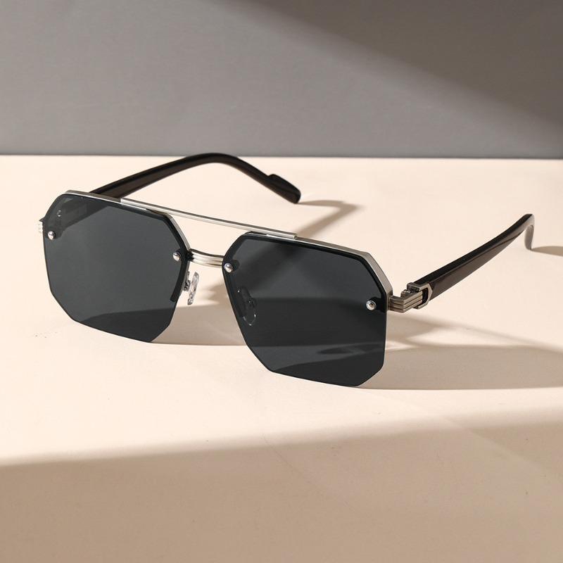 Oversize Retro Men'S Sunglasses Double Bridges Polygon Square Metal Half Frame Men Sunglassesfashion Outdoor Driving Sun Glasses
