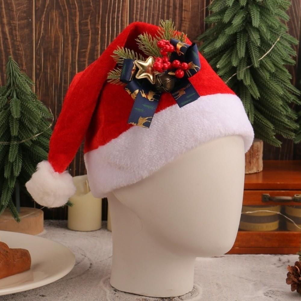 Sweet Bow Plush Christmas Hat Snowflake Red Santa Claus Hat Flower Beanie Xmas Cap New Year