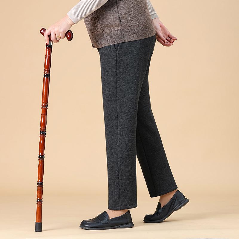 High-Waisted Fleece-Lined Women's Winter Pants - Straight Leg, Elastic, Casual, for Middle-Aged & Elderly 