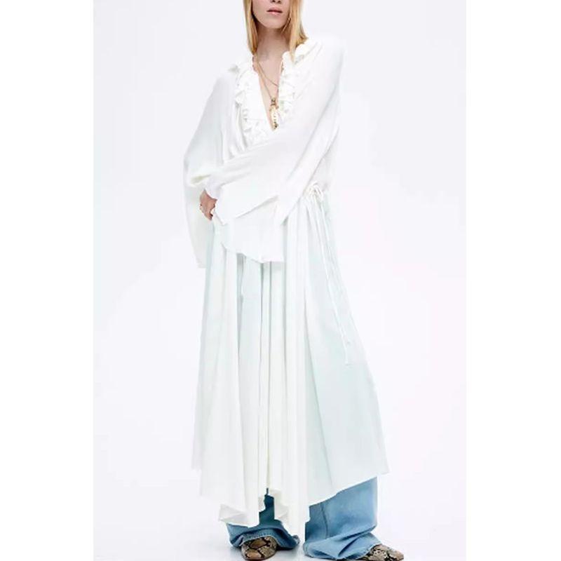 Summer New Product Women's Clothes French Style Wear Lace-up Long Sleeve Loose Long Dress 1284880