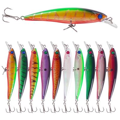 10 Pz Esche da Pesca Esca Dura Minnow Swimbait Crankbait Jerkbait Popper Esche Topwater con Ami Tripli per Persico Trota Walleye