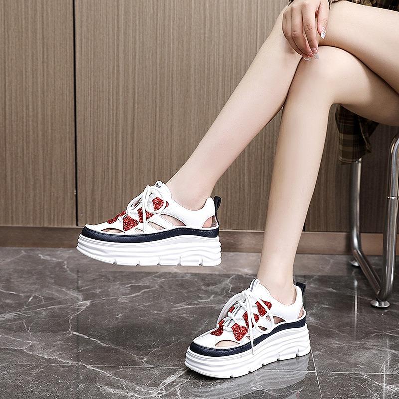 Luxusmarke Damen Sandalen Damen Sneaker Outdoor Ausgeschnitten Schnürschuhe Plateau Freizeitschuhe Trendig Vielseitig Heißer Verkauf Mujer 2024