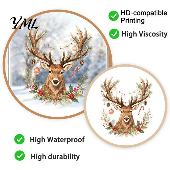 Reusable Window Stickers Christmas Watercolor Reindeer Cling, Removable Elk Head Static Glass Decoration Sticker Decal, Animal Decorative for Holiday