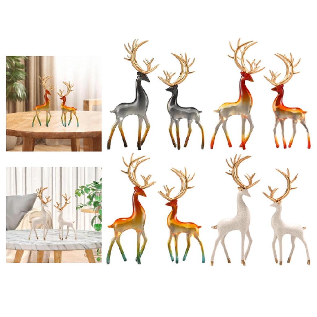 2 Decorative Deer Figurines Desk Ornaments Crafts Lifelike Reindeer Statues for Halloween Bookshelf