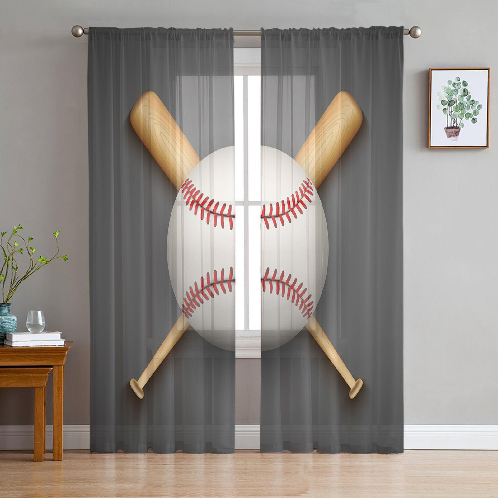 

Ретро Бейсбол Спорт Оконное Убранство Тюль Современные Прозрачные Занавески для Кухни Гостиной Спальни Занавески Декорация W135 x H114cm